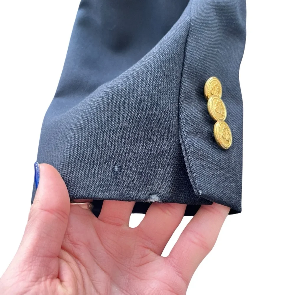 Brooks Brothers Brooksease Mens Size 42L Navy Blue Gold Buttons 100% Wool Blazer